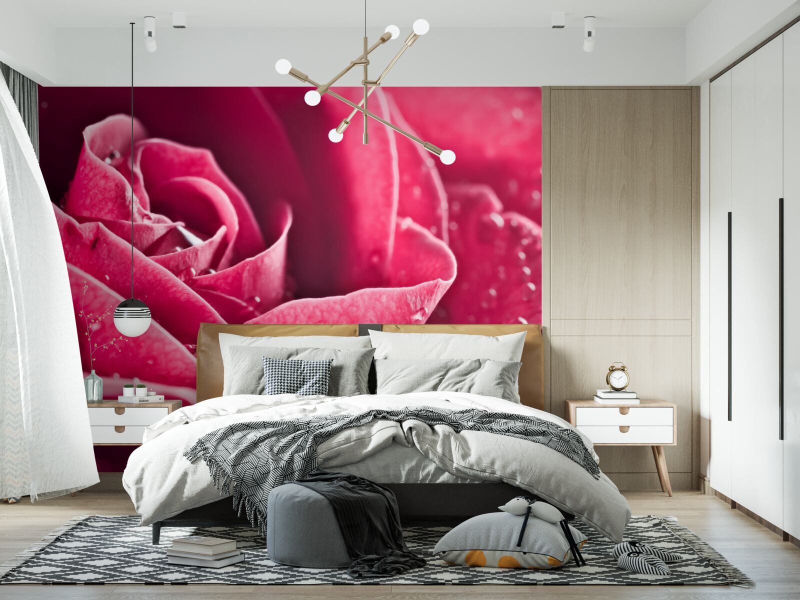 Fototapeten Eine große Rose mit Feuchtigkeitstropfen