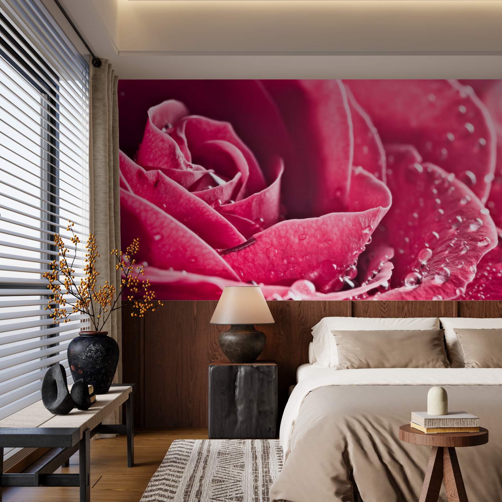 Fototapeten Eine große Rose mit Feuchtigkeitstropfen