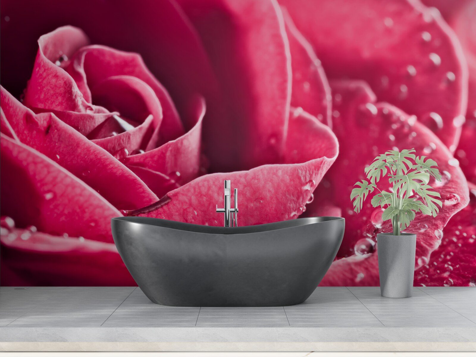 Fototapeten Eine große Rose mit Feuchtigkeitstropfen