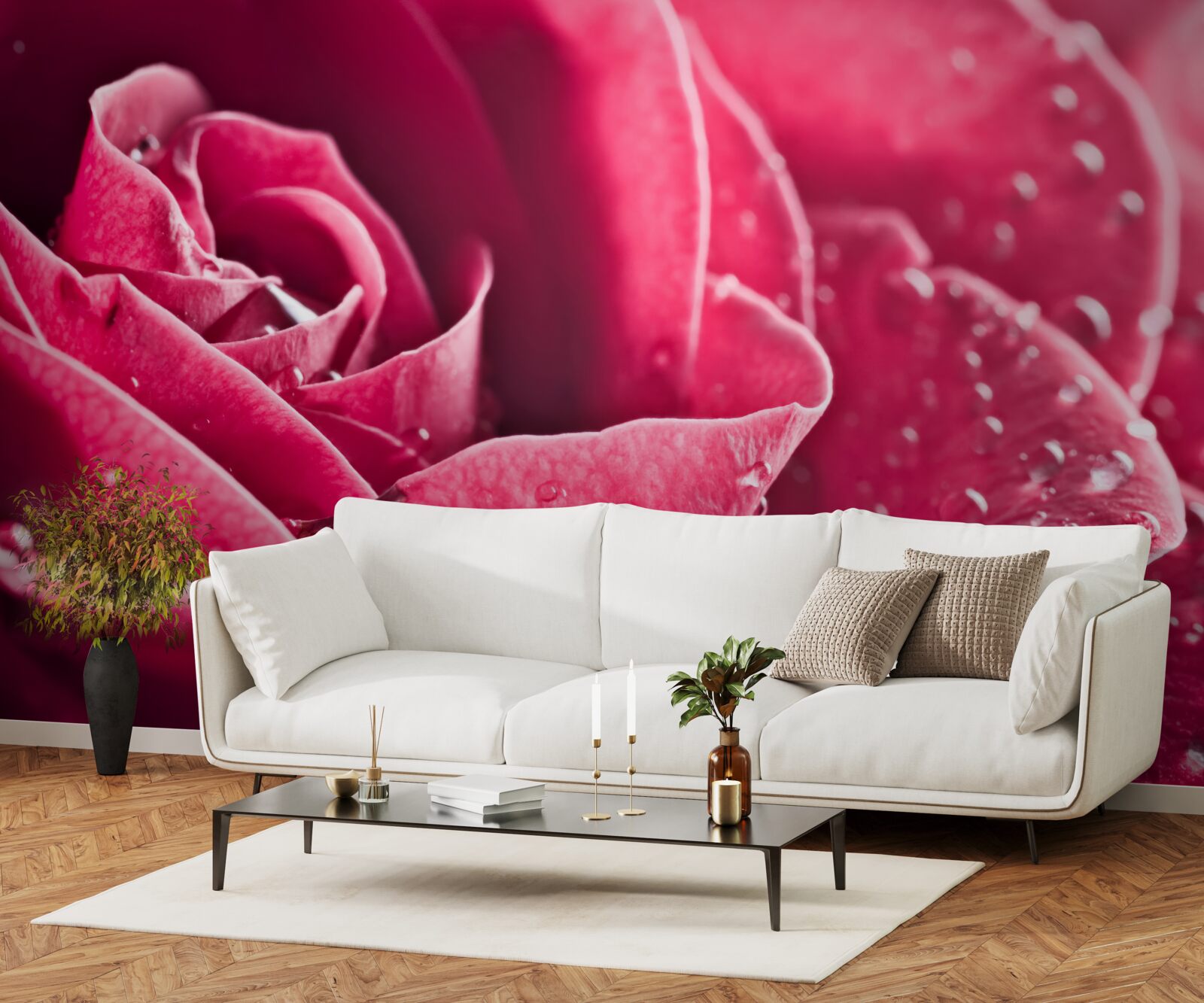Fototapeten Eine große Rose mit Feuchtigkeitstropfen