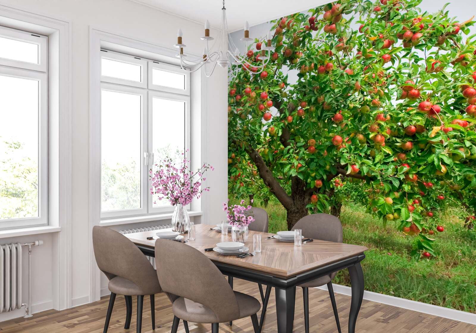 Fototapeten Apfelbaum, der Frucht freigab