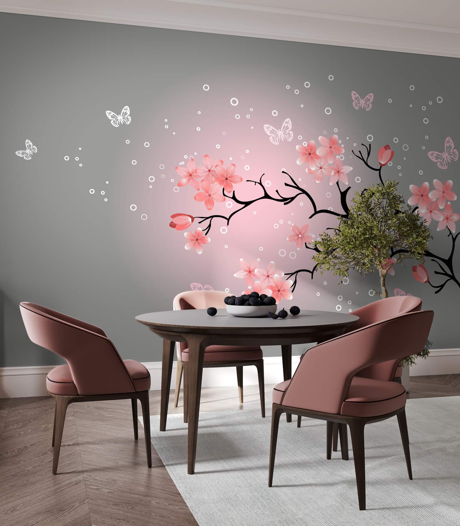 Fototapeten Zweig mit kleinen rosa Blumen