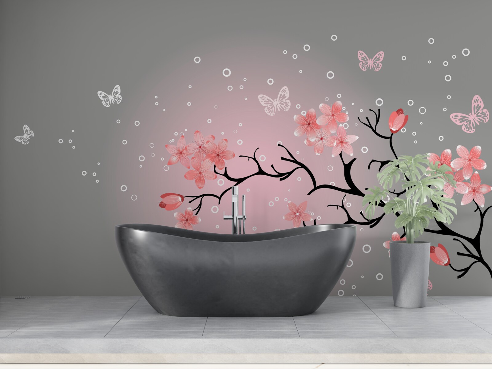 Fototapeten Zweig mit kleinen rosa Blumen