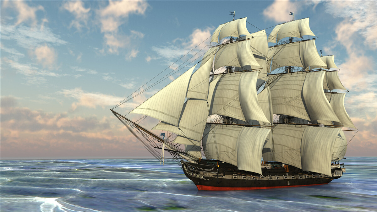Fototapeten Majestatisches und anmutiges Schiff unter Segeln auf dem Wasser