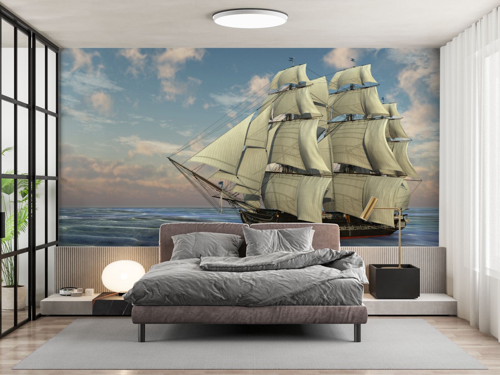 Fototapeten Majestatisches und anmutiges Schiff unter Segeln auf dem Wasser