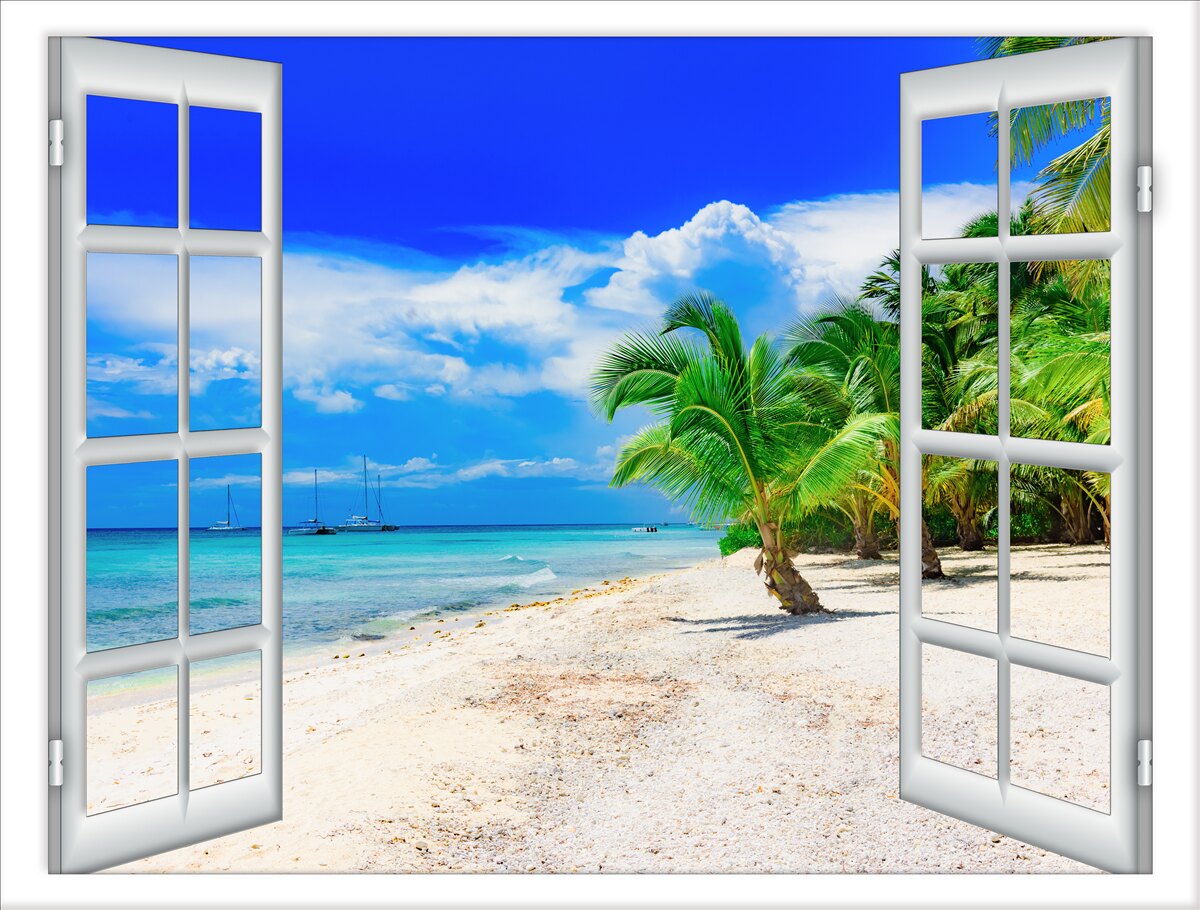 Fototapeten Fenster mit Blick auf das sandige Ufer