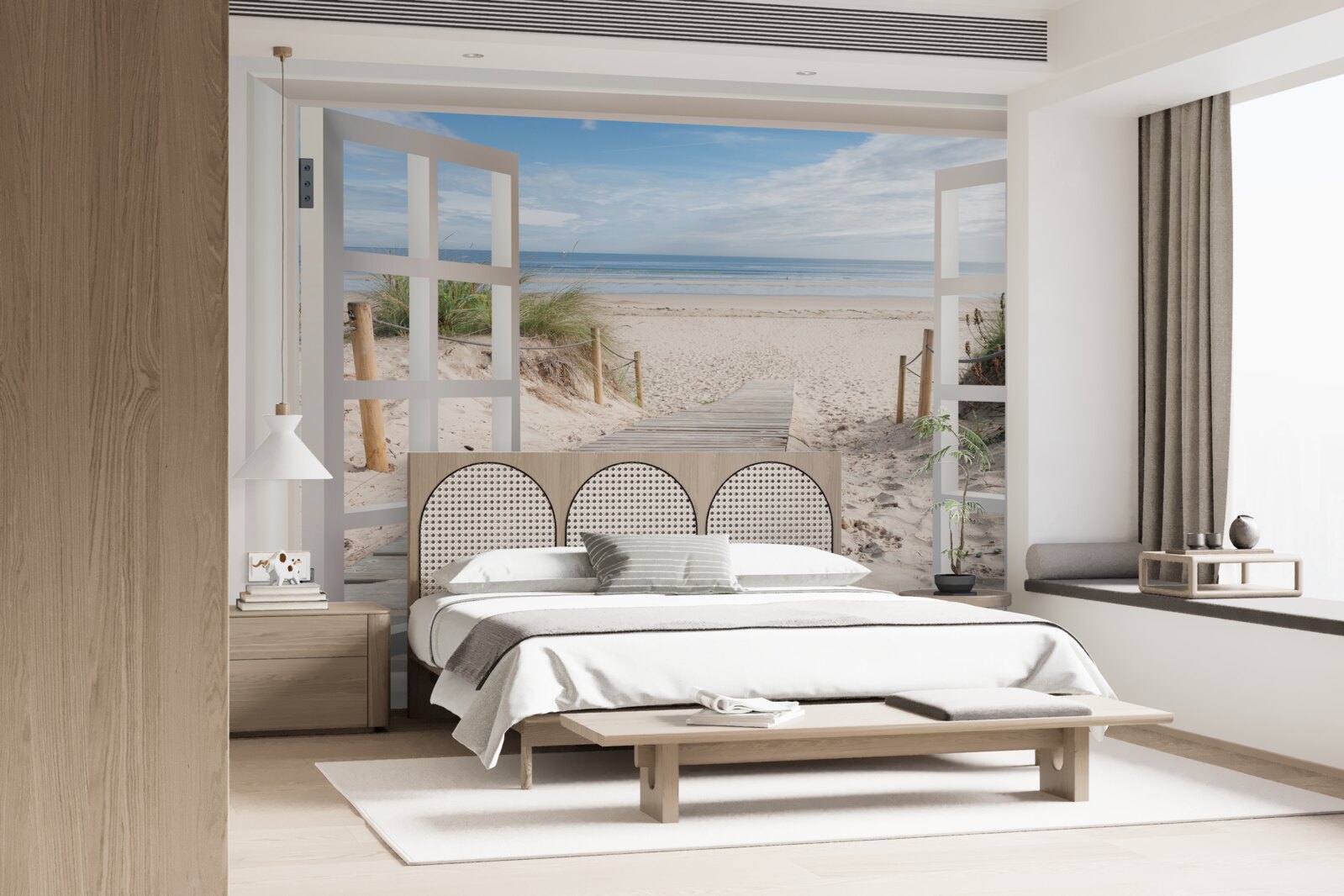 Fototapeten Öffnen Sie das Fenster mit Blick auf den Strand und den Ozean