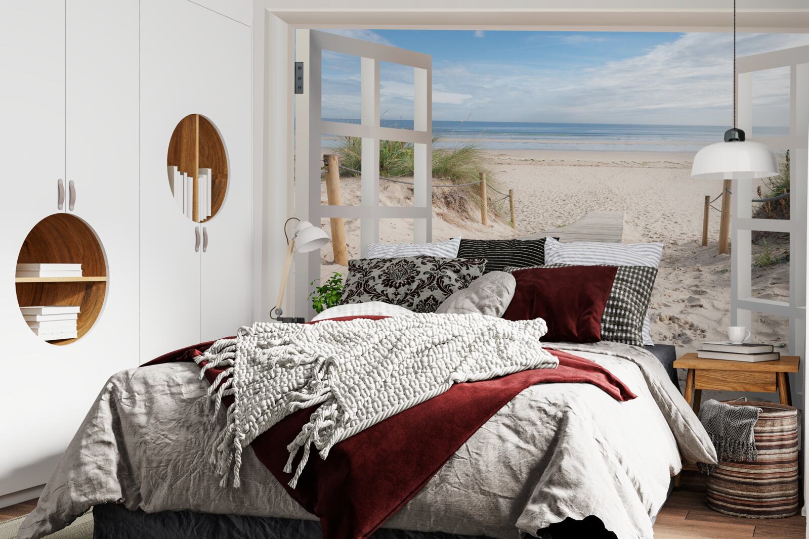 Fototapeten Öffnen Sie das Fenster mit Blick auf den Strand und den Ozean