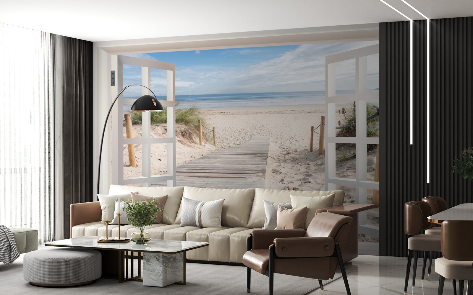 Fototapeten Öffnen Sie das Fenster mit Blick auf den Strand und den Ozean