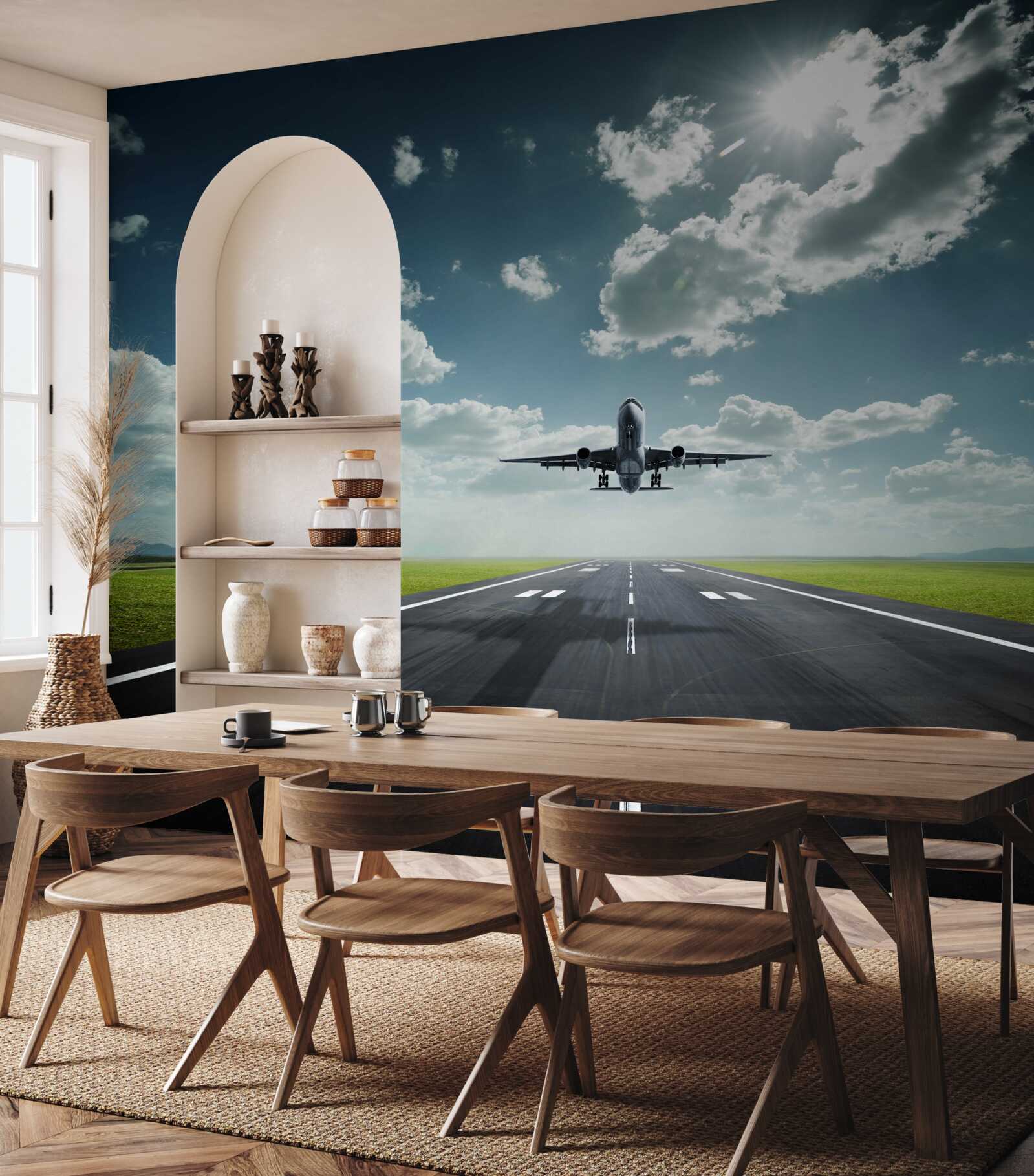 Fototapeten Das Flugzeug beginnt von der Landebahn