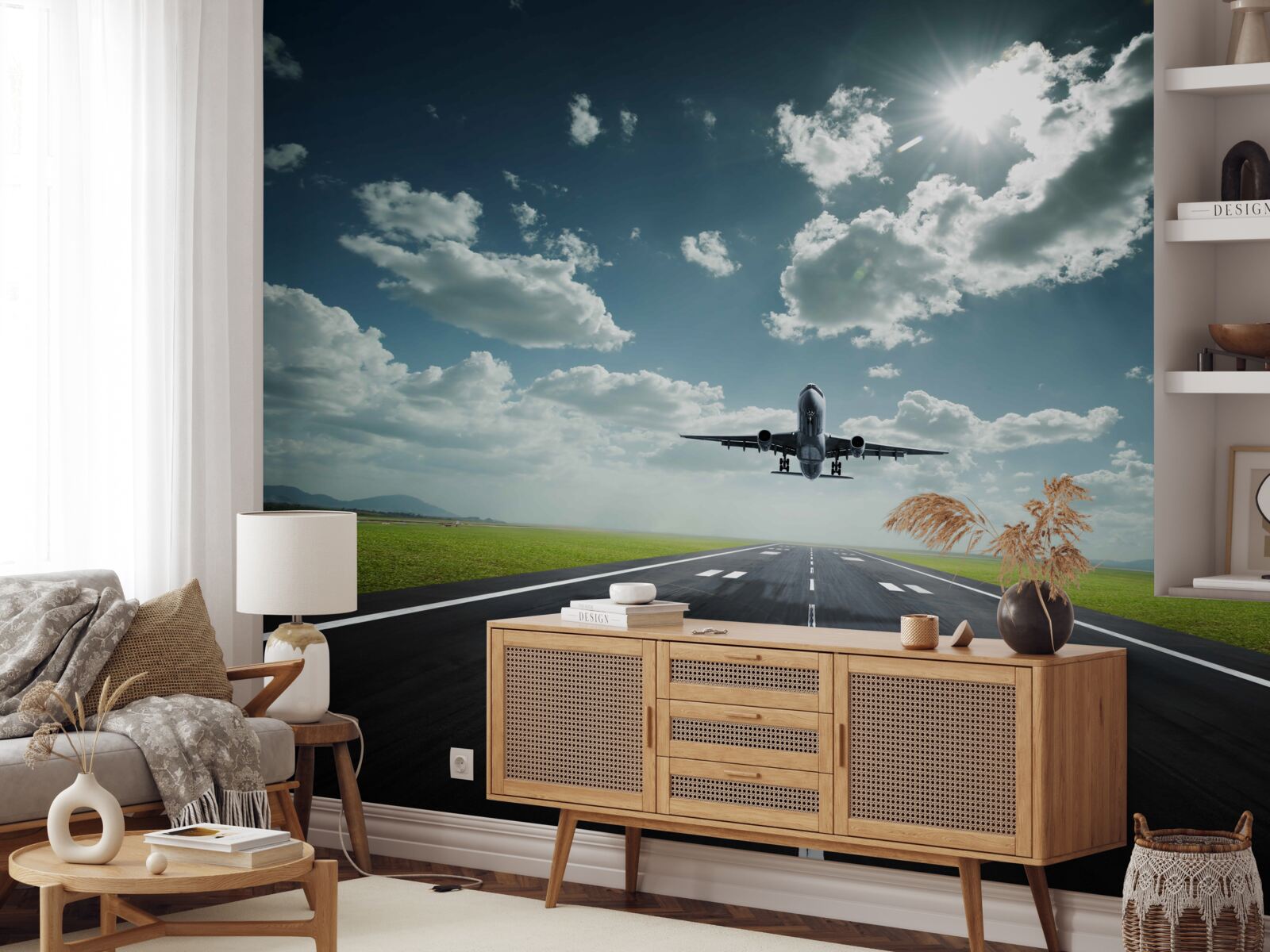 Fototapeten Das Flugzeug beginnt von der Landebahn