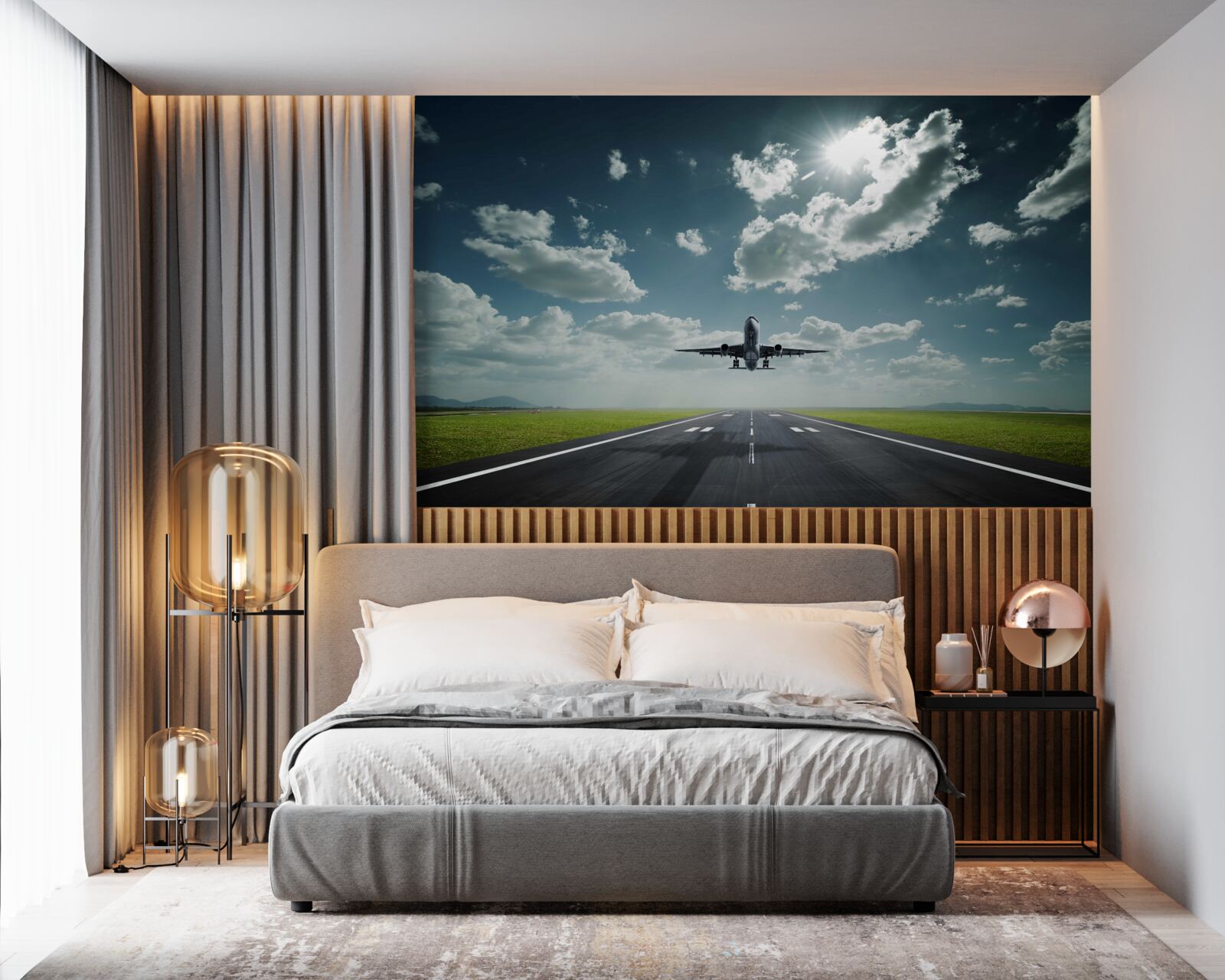 Fototapeten Das Flugzeug beginnt von der Landebahn