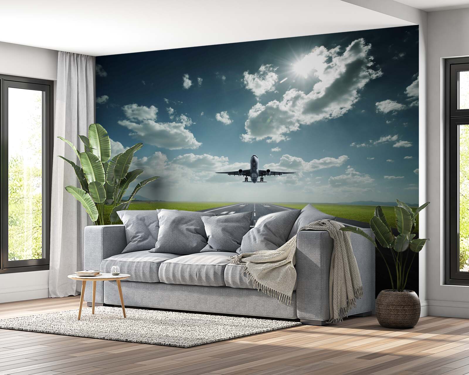 Fototapeten Das Flugzeug beginnt von der Landebahn