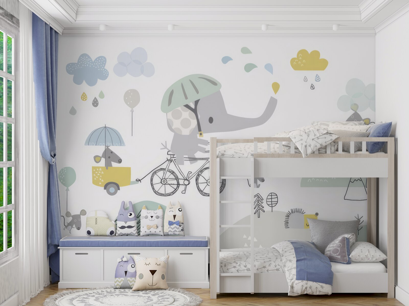 Fototapeten Andere Tiere und ein Elefant auf einem Fahrrad