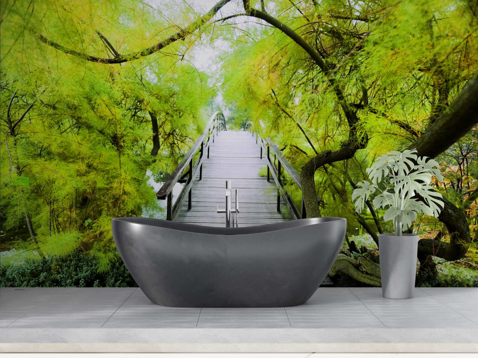 Fototapeten Treppen führen durch Grünflächen