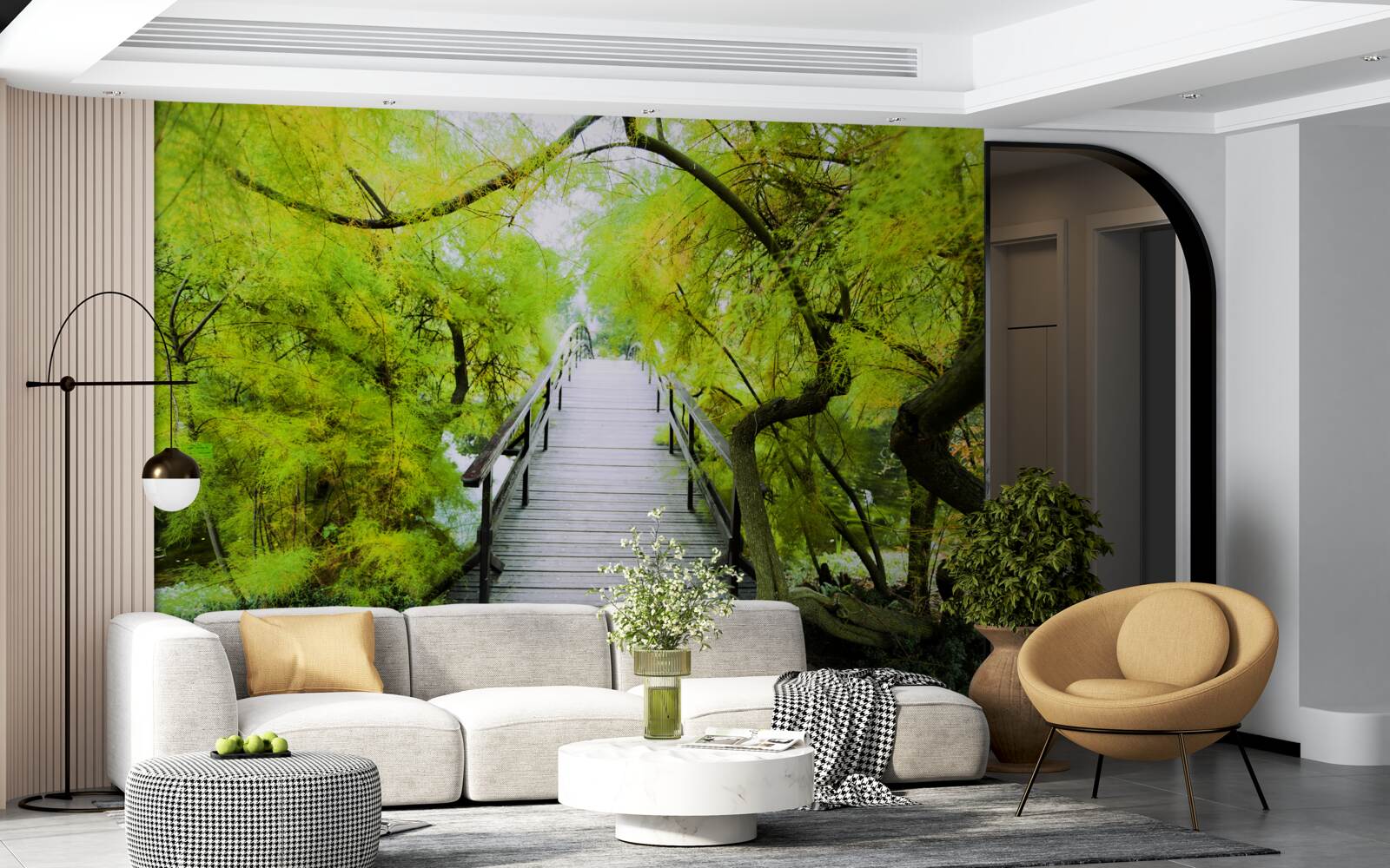 Fototapeten Treppen führen durch Grünflächen