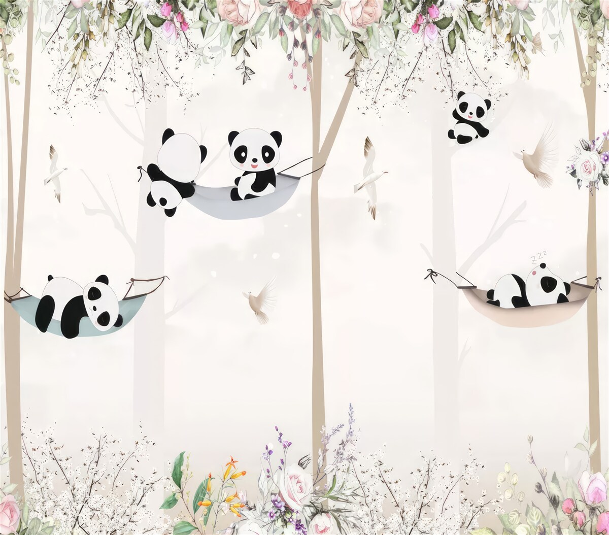 Fototapeten Schöne Pandas auf hängenden Betten