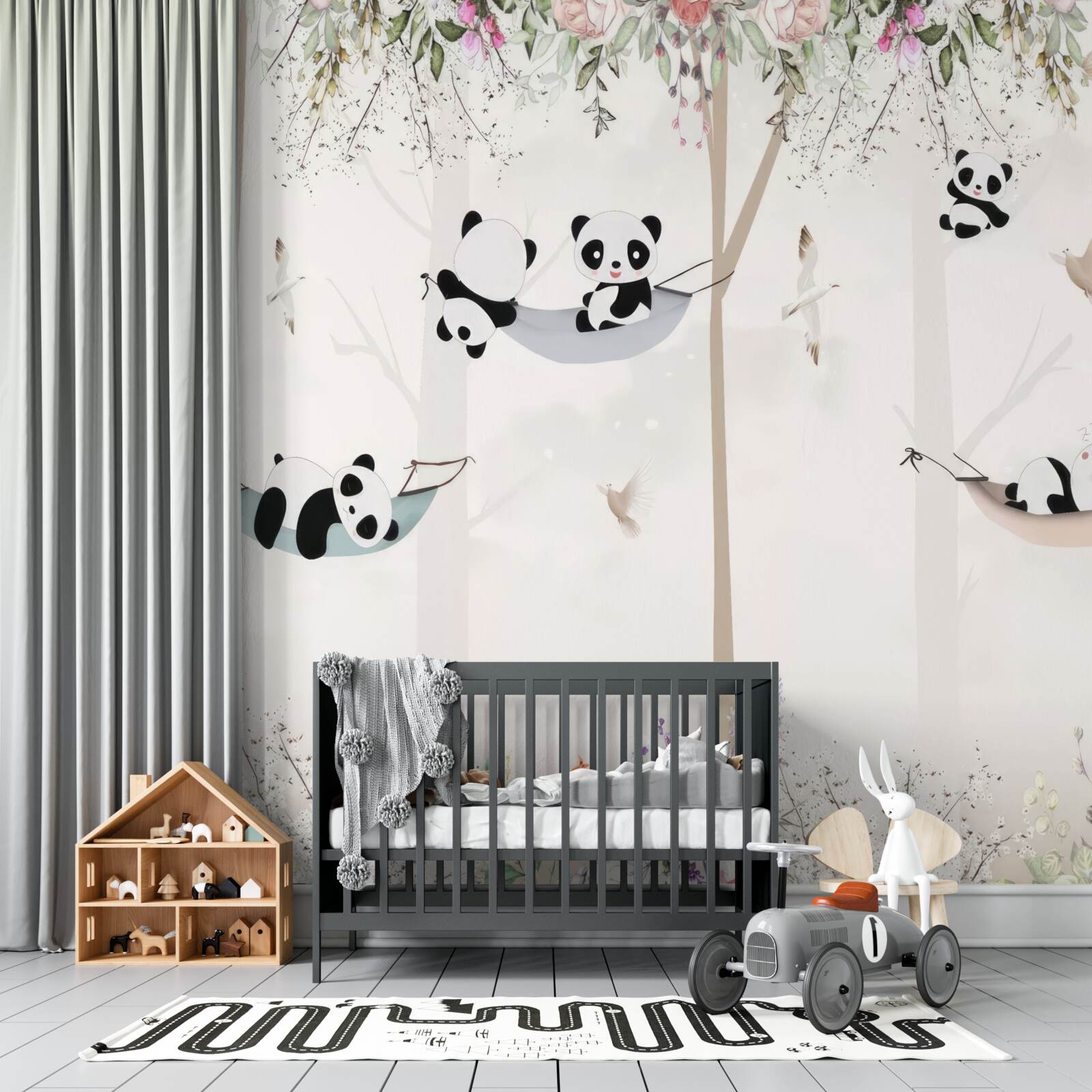 Fototapeten Schöne Pandas auf hängenden Betten