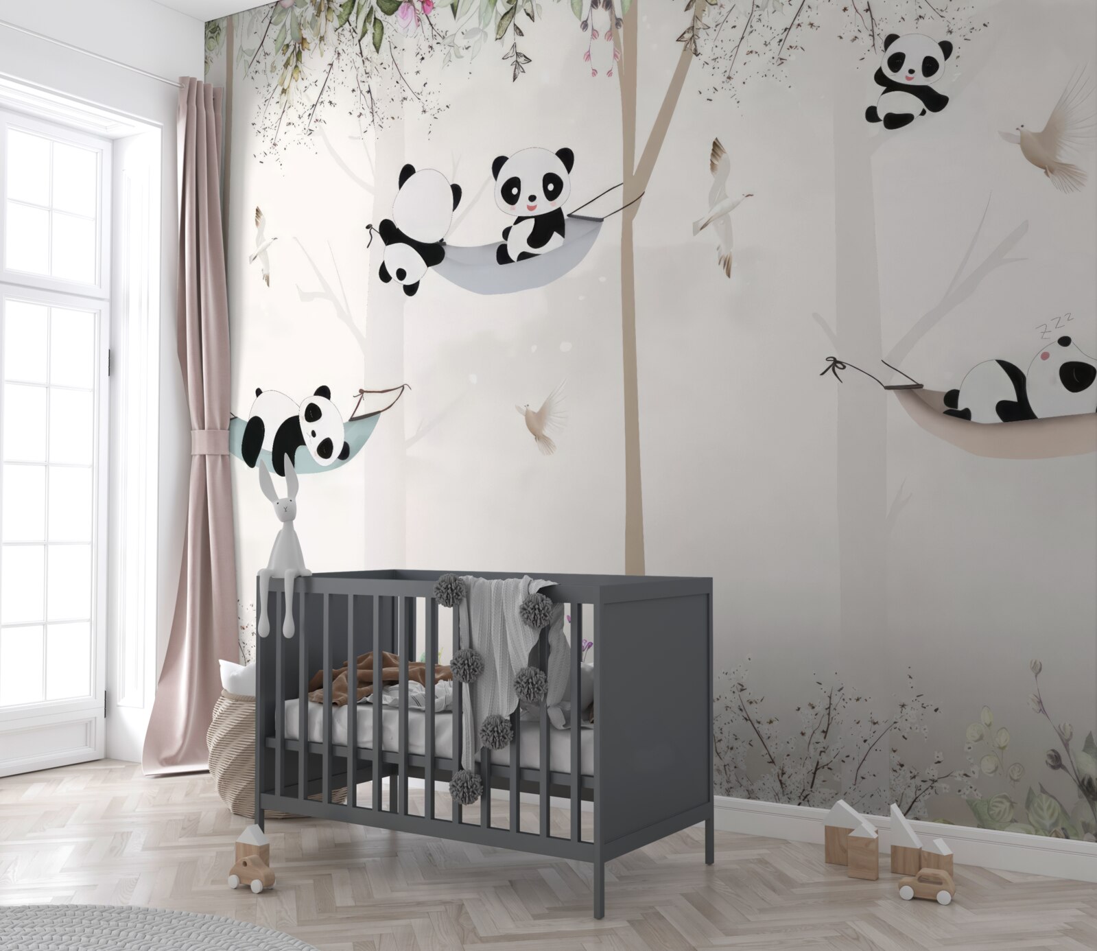 Fototapeten Schöne Pandas auf hängenden Betten