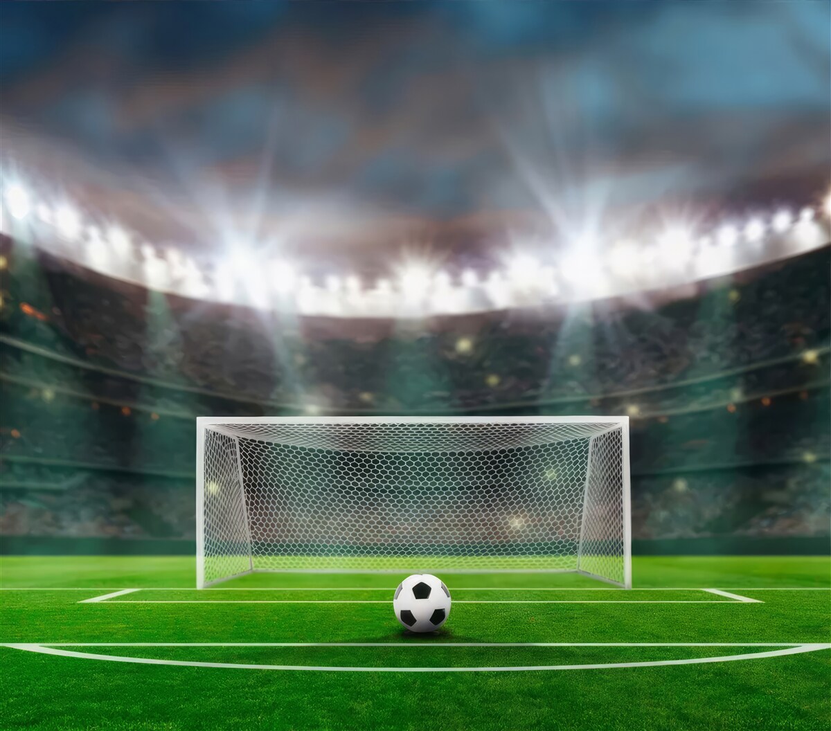 Fototapeten Es gibt einen Ball auf dem Spielfeld neben dem Tor