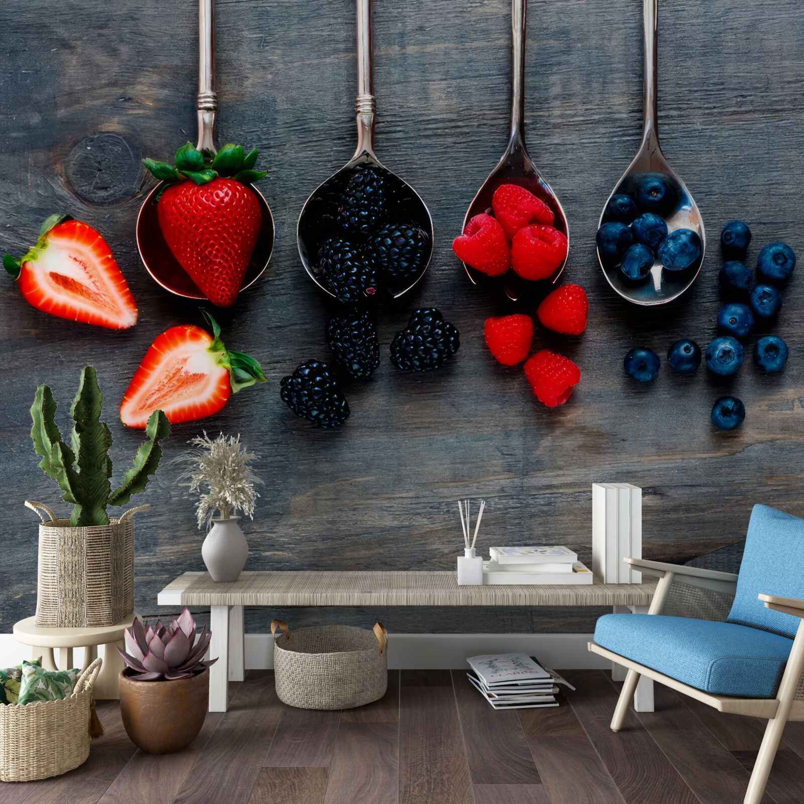 Fototapeten Eimer mit Blaubeeren gefüllt