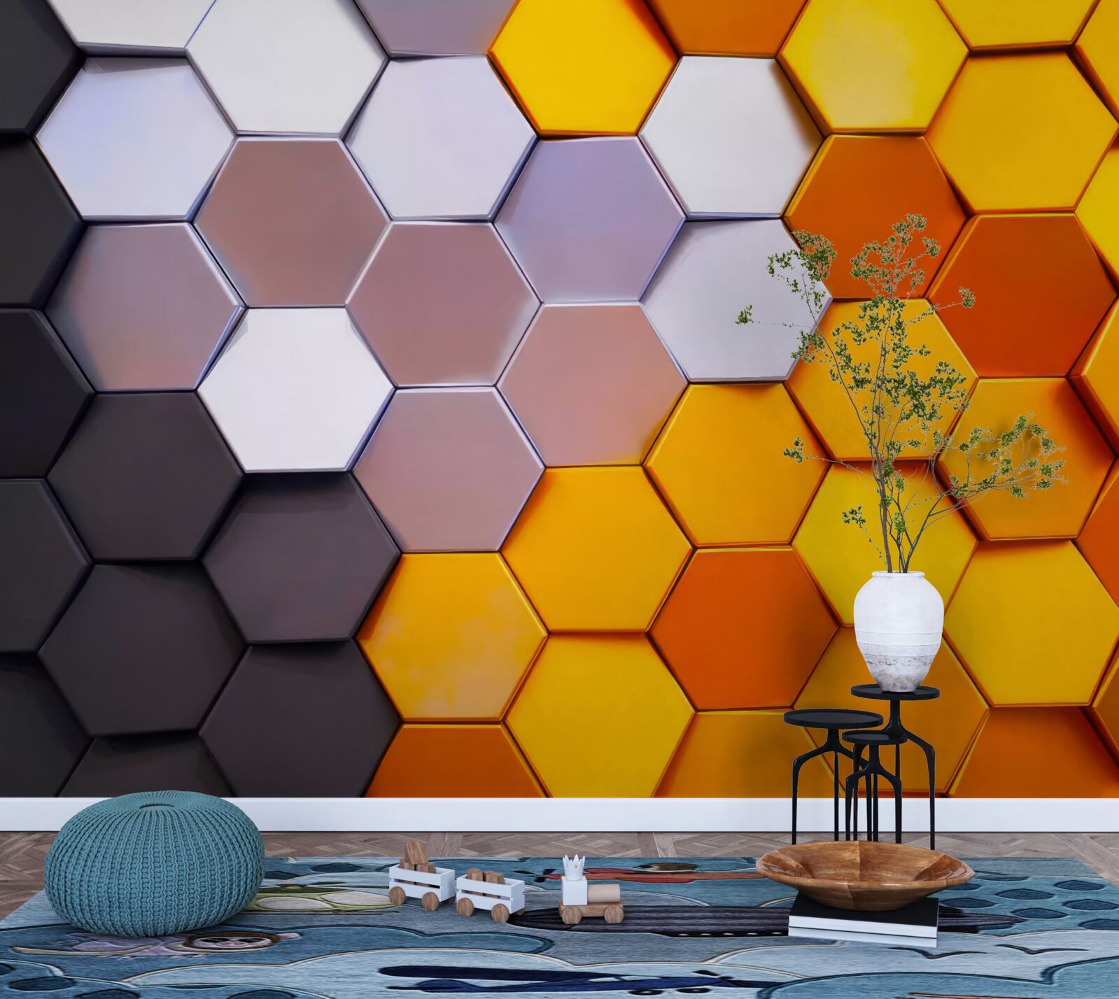 Fototapeten Mehrfachgelenkte hexagonale Formen