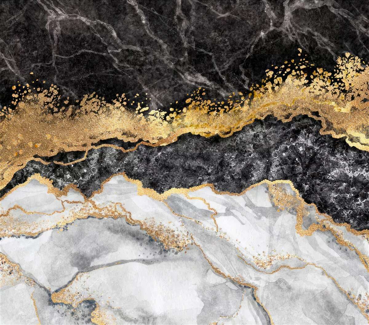 Fototapeten Marmor in Schwarz, Weiß und Gold in Schatten