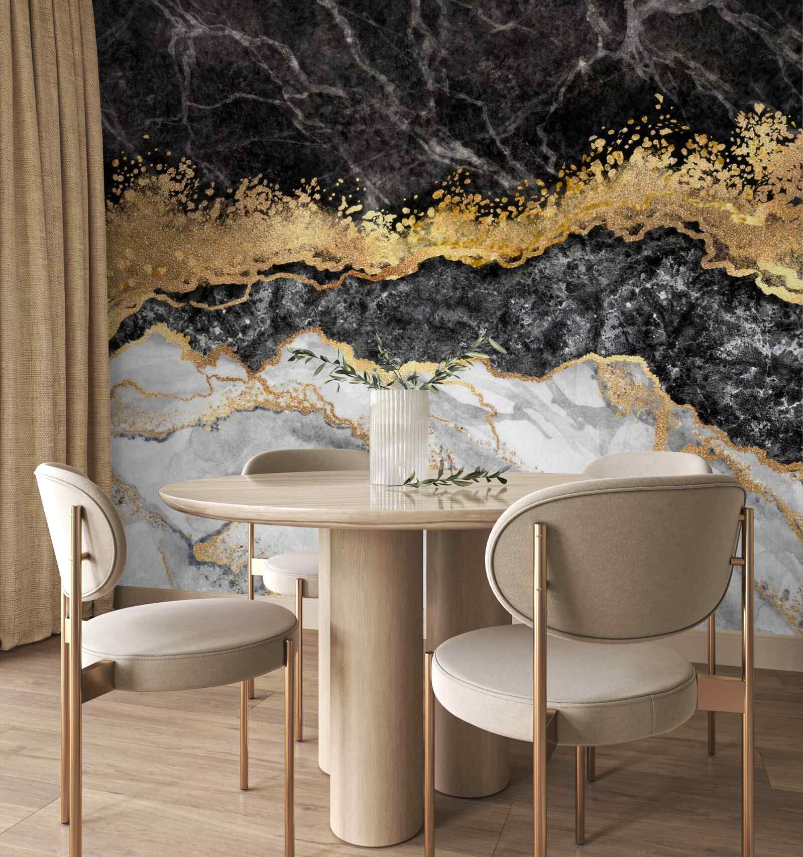Fototapeten Marmor in Schwarz, Weiß und Gold in Schatten