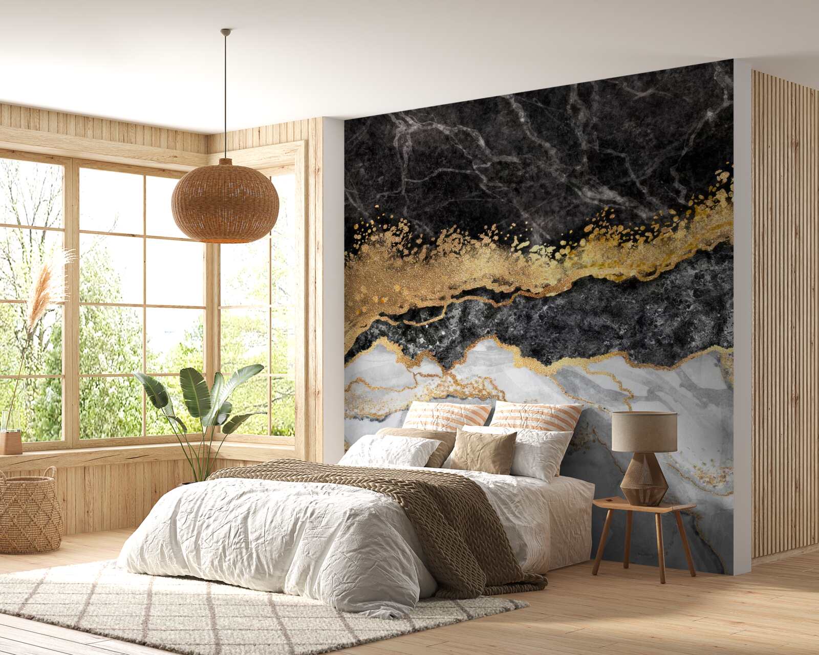Fototapeten Marmor in Schwarz, Weiß und Gold in Schatten