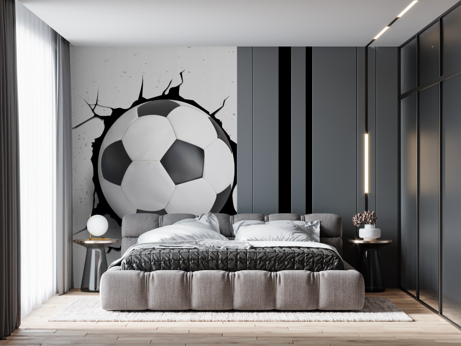 Fototapeten Fußball ragt aus der Wand heraus