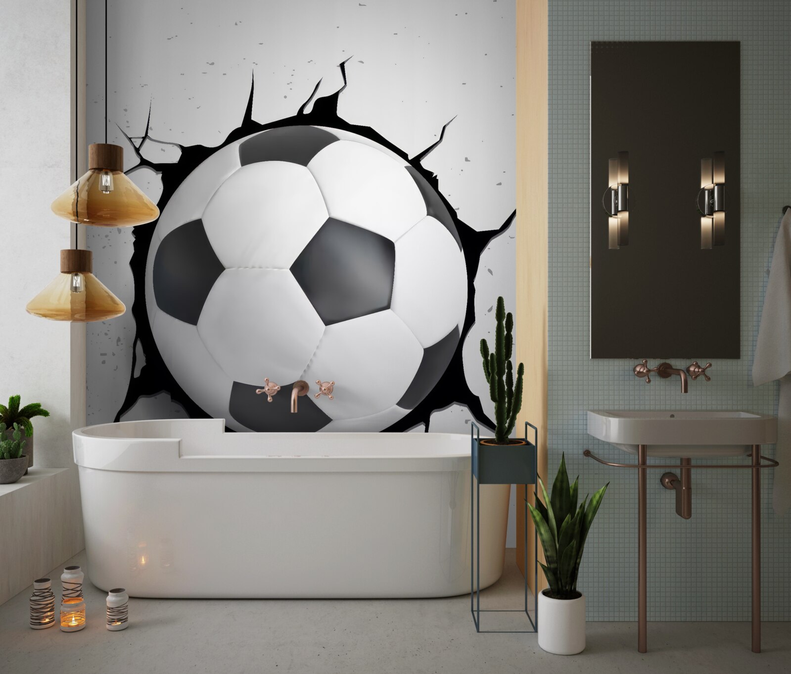 Fototapeten Fußball ragt aus der Wand heraus