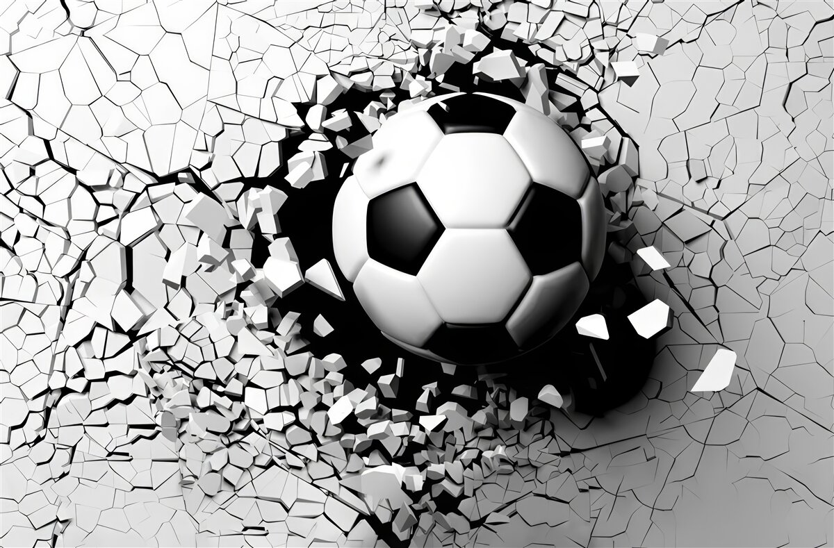 Fototapeten Fußball durchbohrt die Barriere