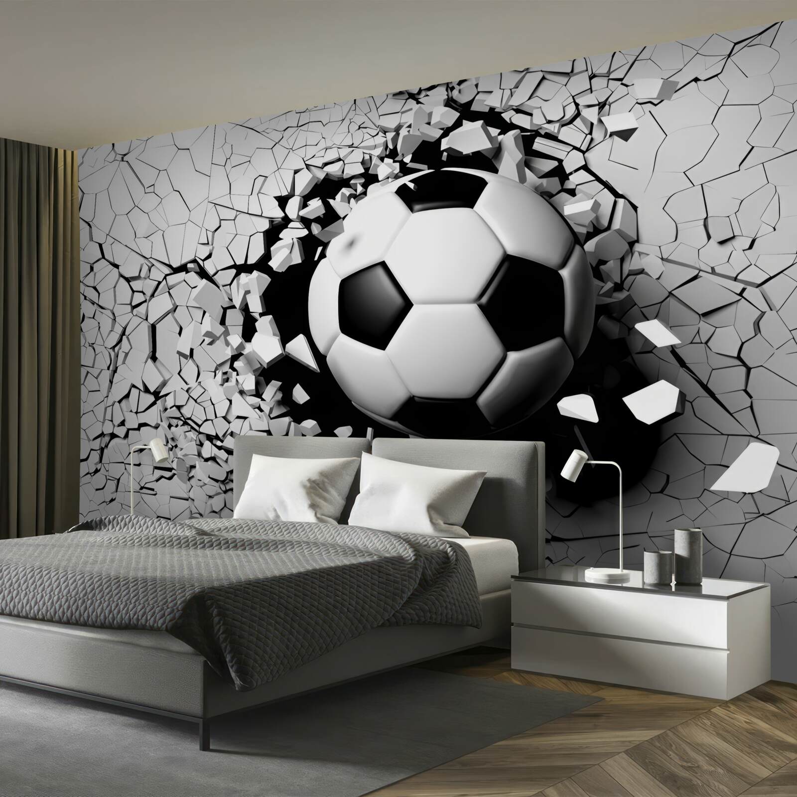 Fototapeten Fußball durchbohrt die Barriere