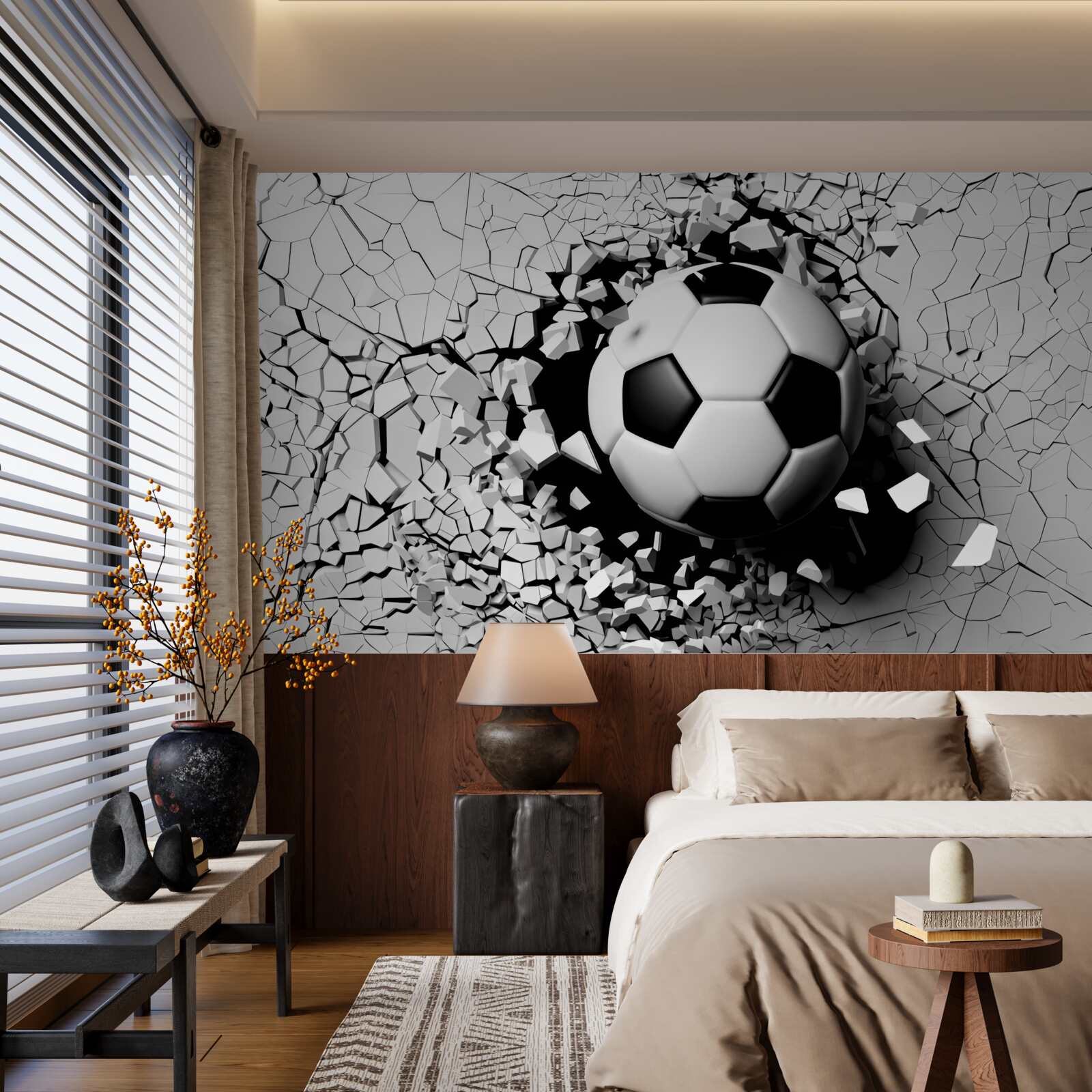 Fototapeten Fußball durchbohrt die Barriere