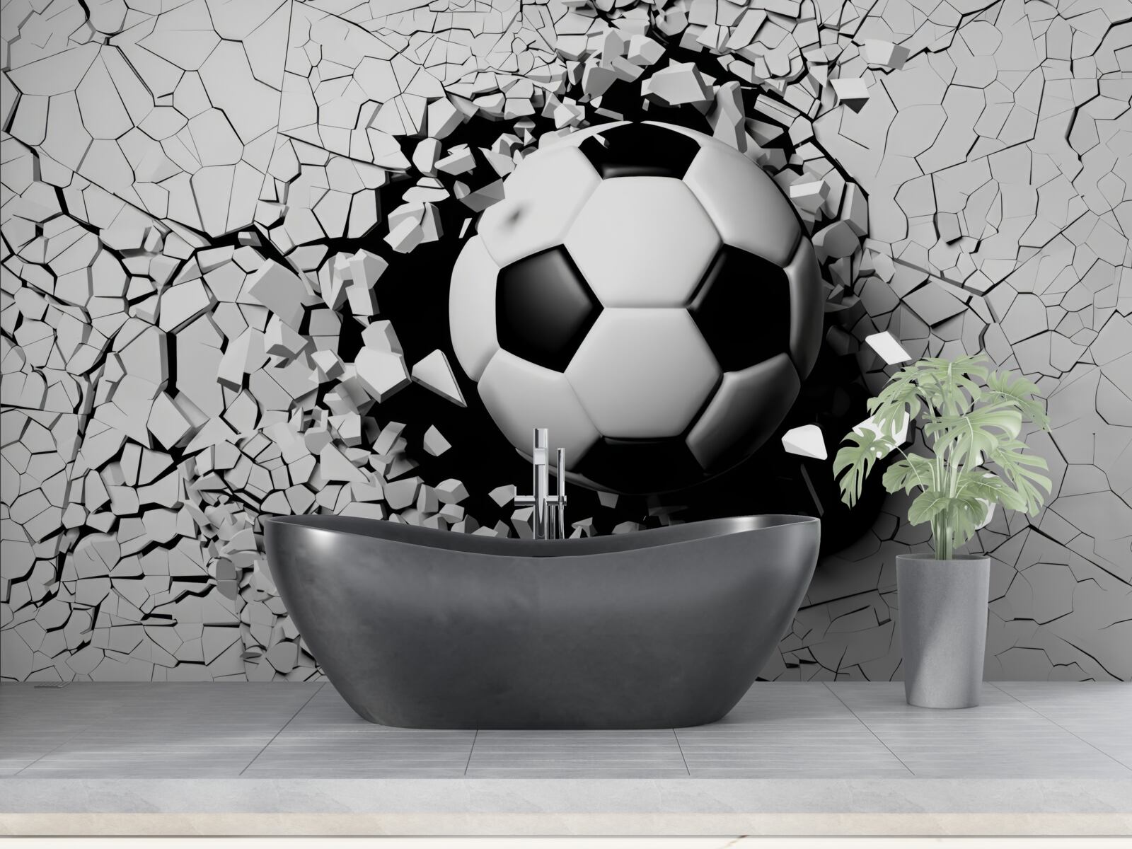 Fototapeten Fußball durchbohrt die Barriere