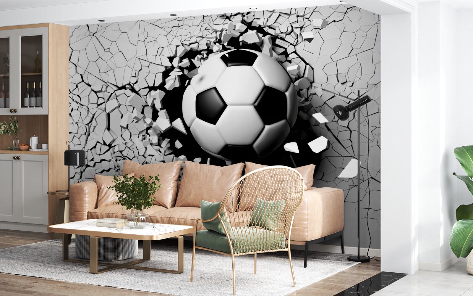 Fototapeten Fußball durchbohrt die Barriere