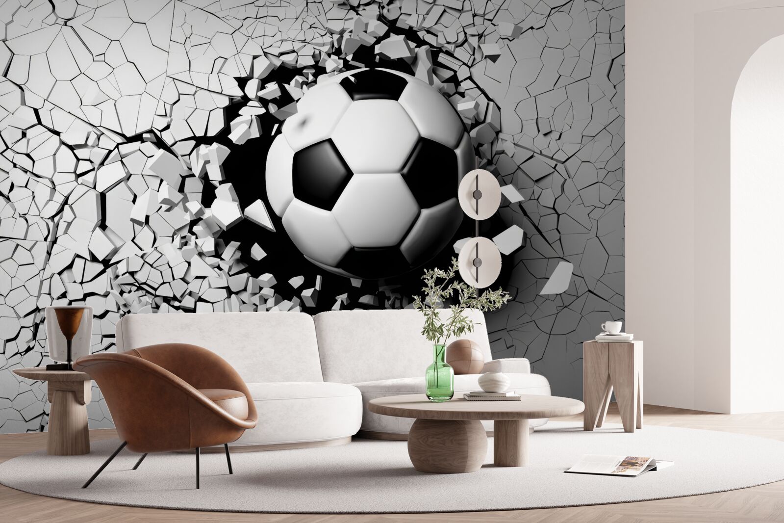 Fototapeten Fußball durchbohrt die Barriere
