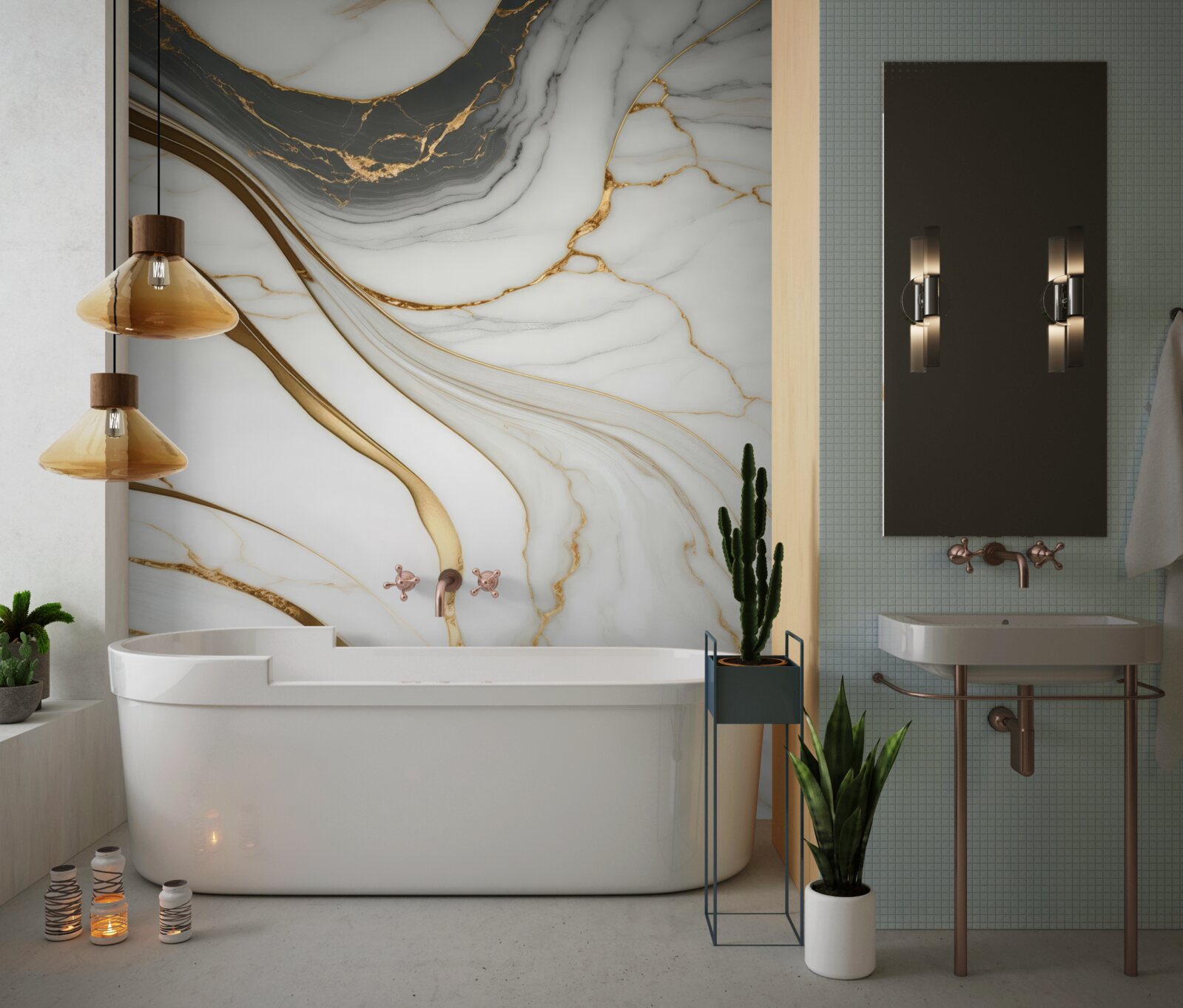 Fototapeten Grauer Marmor mit goldenen Tönen