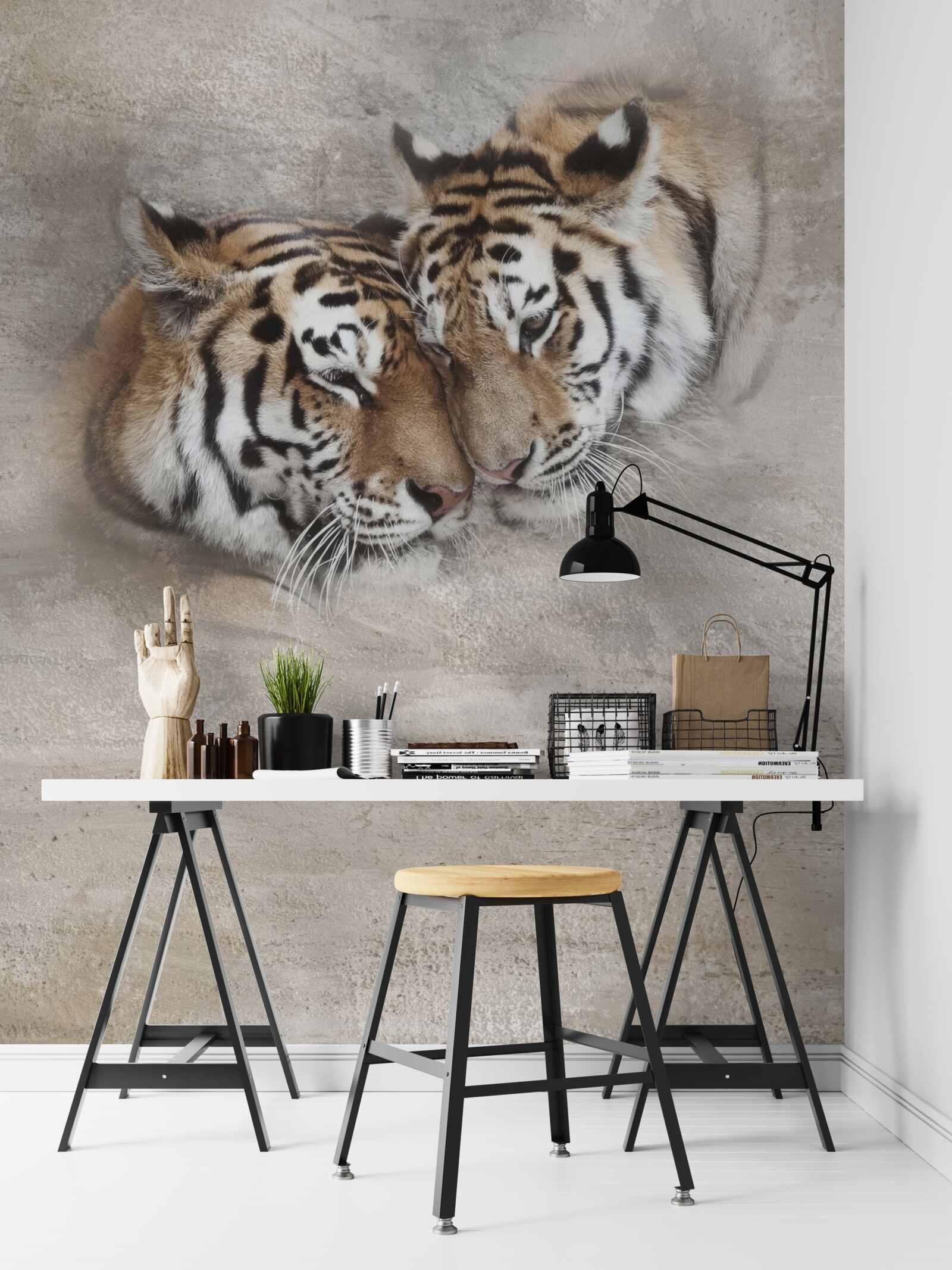 Fototapeten Zwei Tiger klammerten sich aneinander