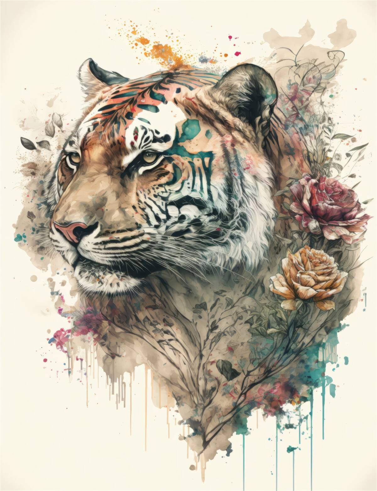 Fototapeten Tiger unter Blumen