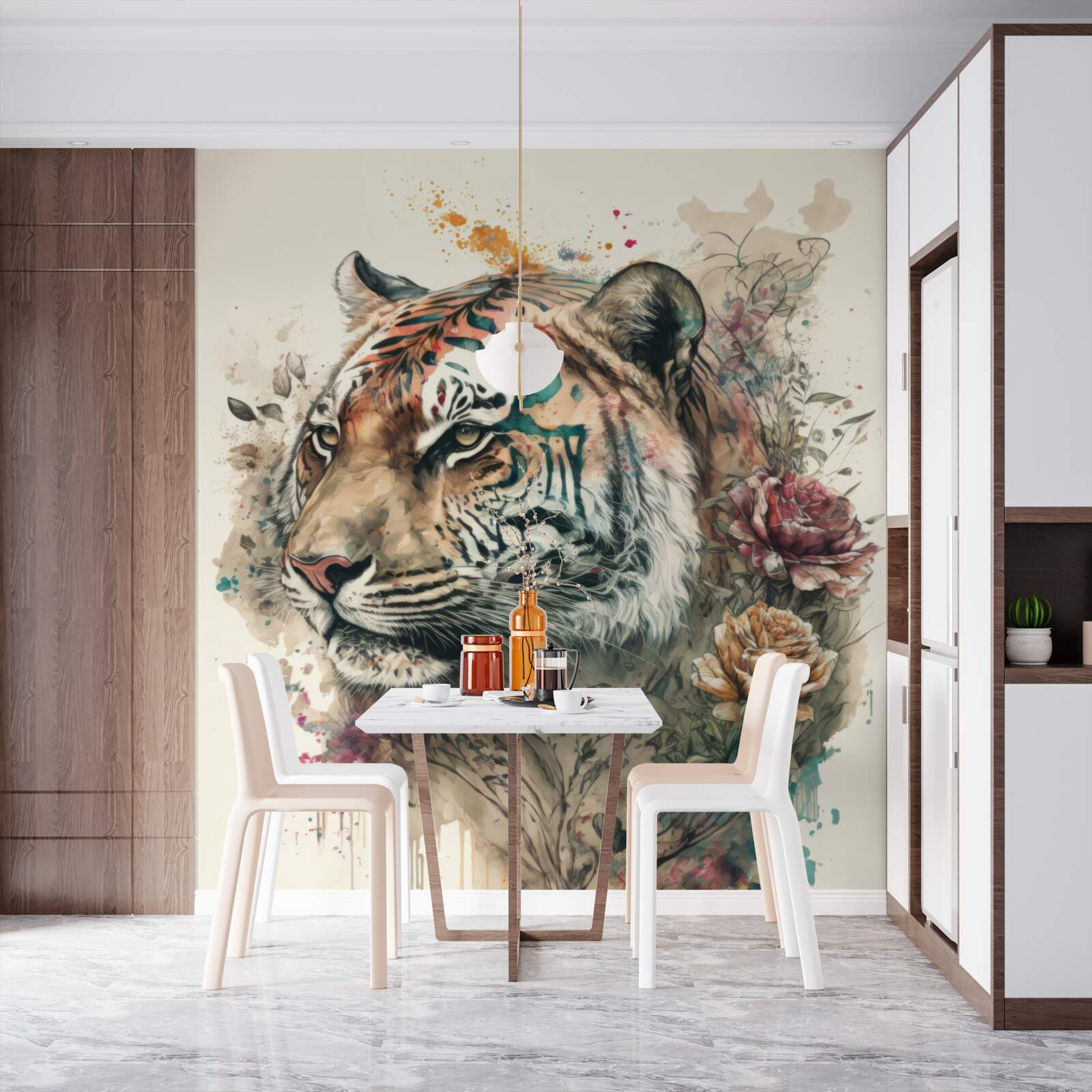 Fototapeten Tiger unter Blumen