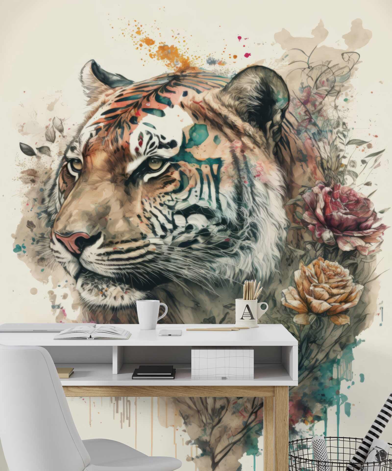 Fototapeten Tiger unter Blumen