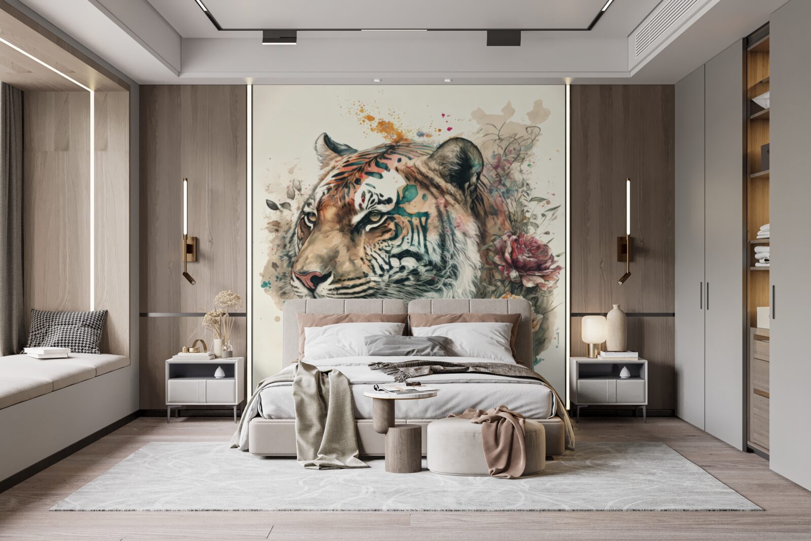 Fototapeten Tiger unter Blumen