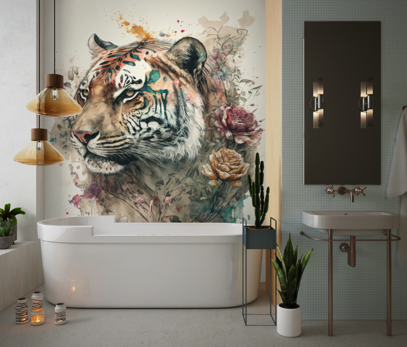Fototapeten Tiger unter Blumen