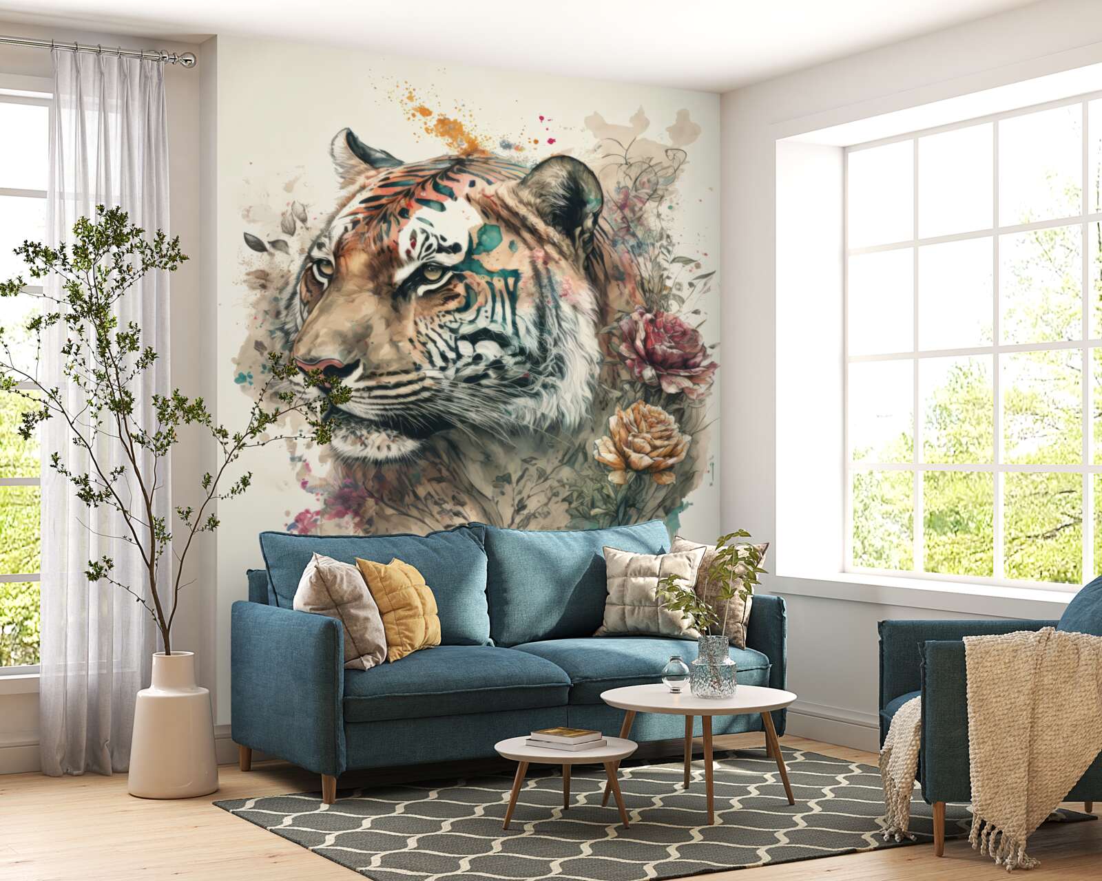 Fototapeten Tiger unter Blumen