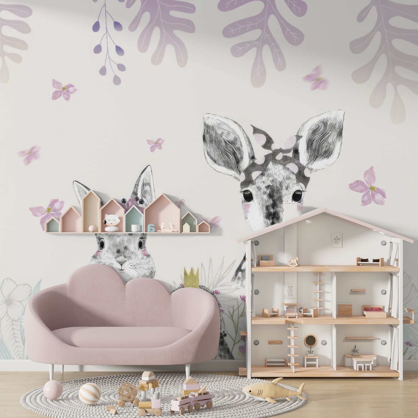 Fototapeten heller Hintergrund mit tierischen Bildern