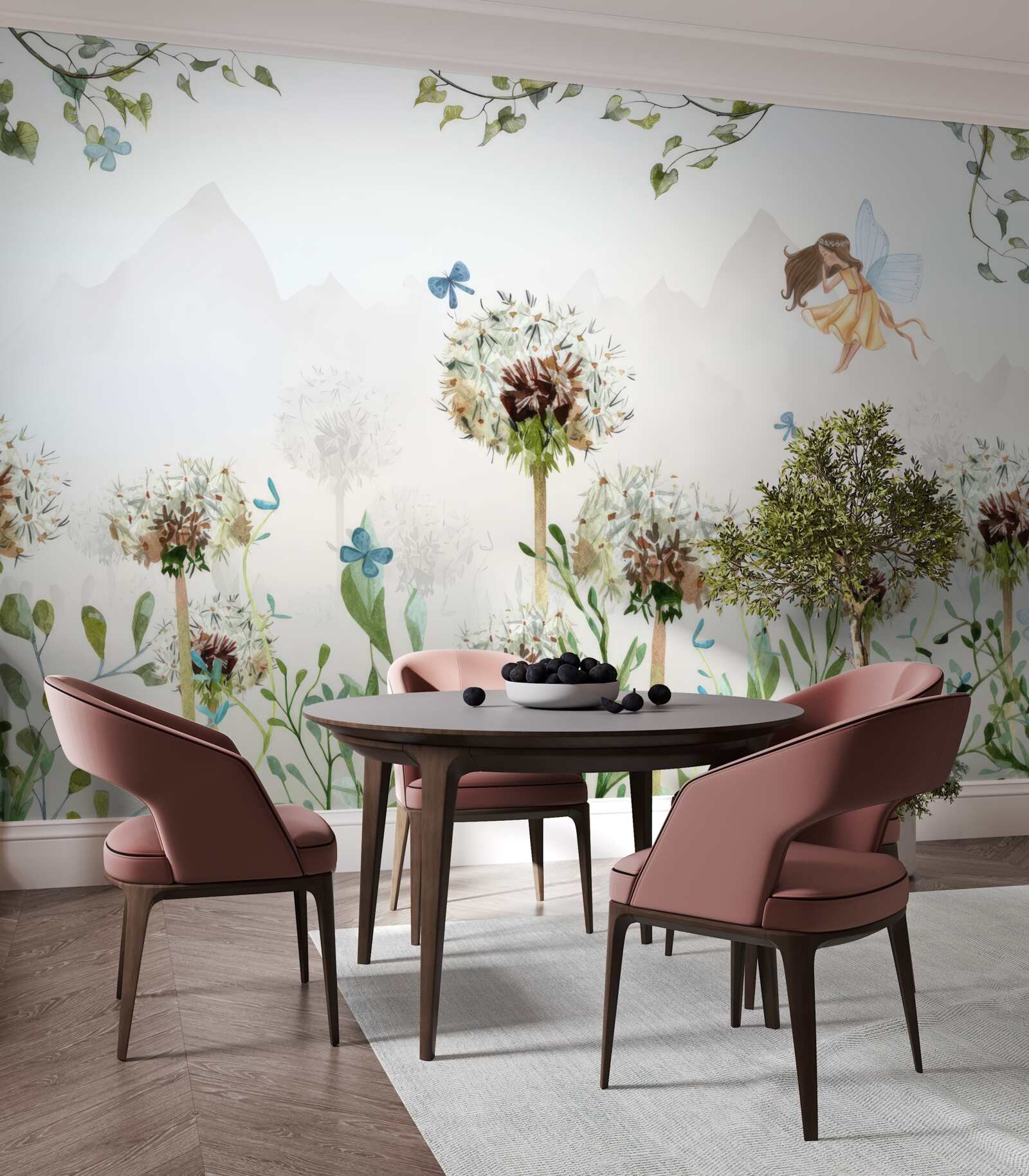 Fototapeten Die Zauberin schwebt über den Blumen
