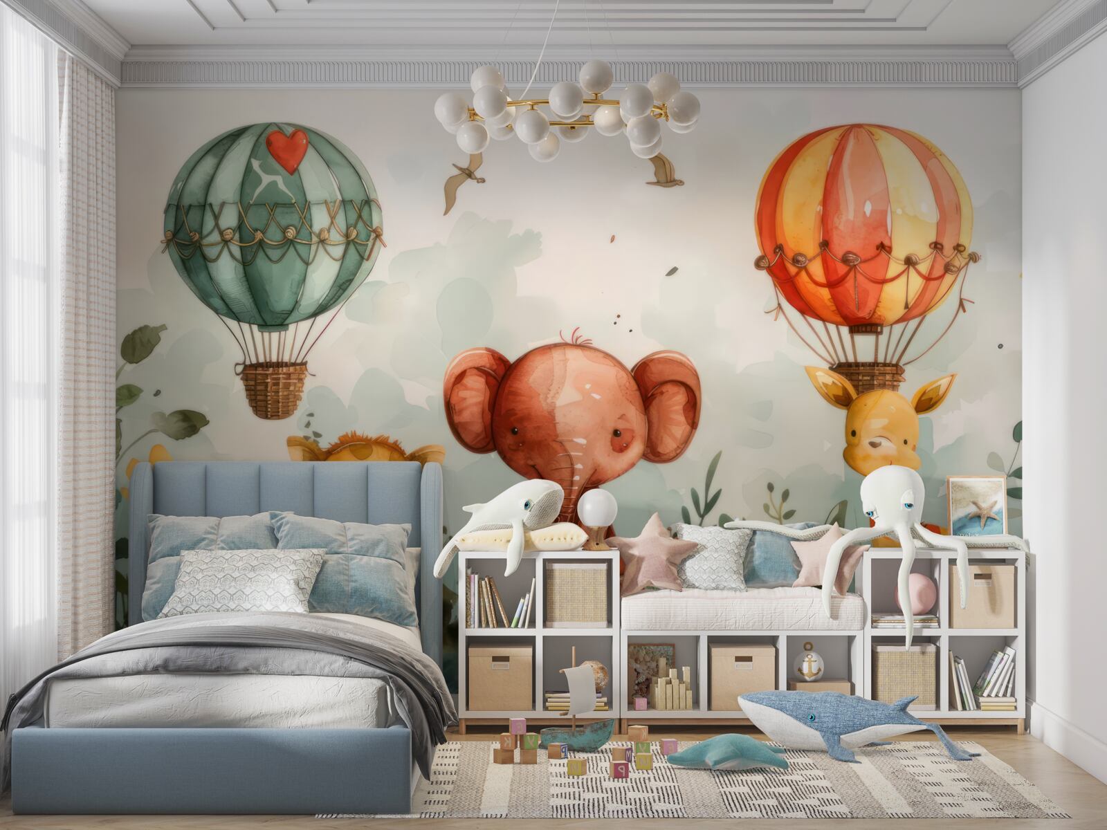 Fototapeten Im Hintergrund der Luftballons können Sie Tiere sehen