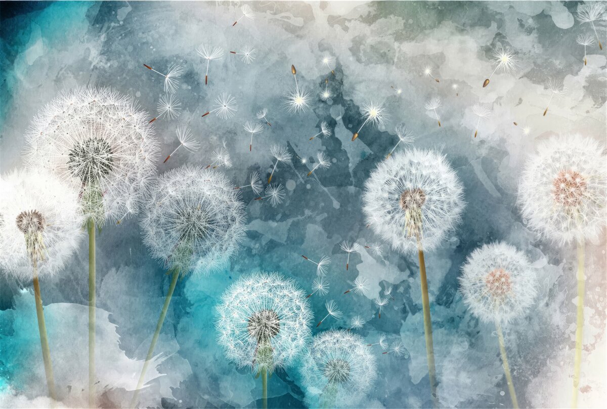 Fototapeten Gelbe Blüten auf blauem Hintergrund