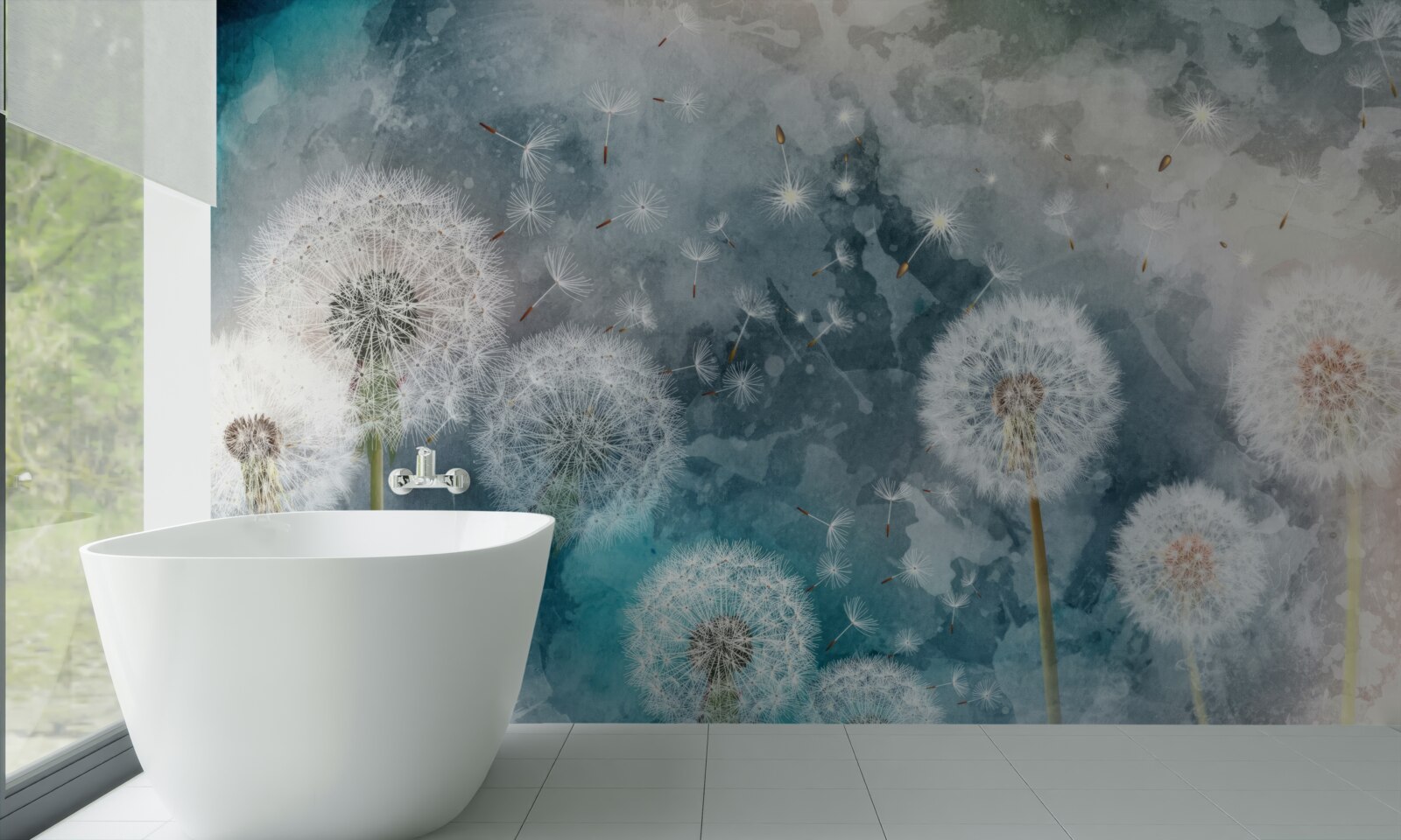 Fototapeten Gelbe Blüten auf blauem Hintergrund